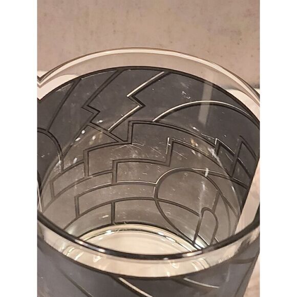 Georges Briard Double Old Fashion Glasses Art Deco Gray Geometric Design MCM (5) - Picture 5 of 16